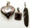 3-STERLING PENDANTS (1)FEATHER, (1)HEART,