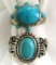 2 TURQUOISE COLORED SILVER RINGS