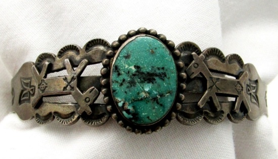 STERLING SILVER TURQUOISE CUFF BRACELETTE