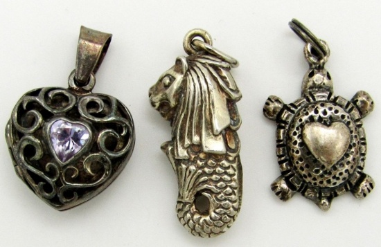 3 MARKED STERLING SILVER PENDANTS-