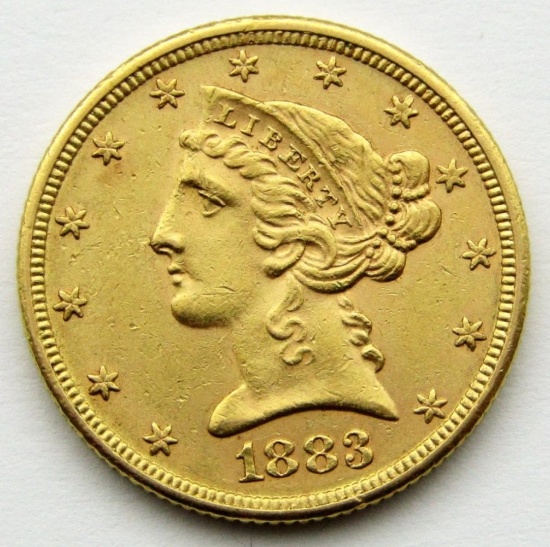 1883 $5 GOLD LIBERTY HALF EAGLE