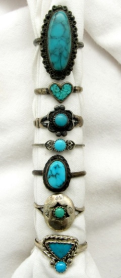 7- TURQUOISE STERLING SILVER RINGS