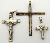 3-ANTIQUE STERLING CROSS PENDANTS