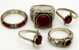 5-BLING RINGS WITH DEEP RED STONE ACCENTS