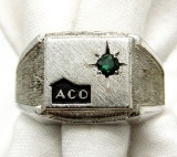 ACO STERLING MENS RING WITH LIGHT BLUE STONE