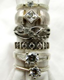 6-STERLING BLING RINGS WITH CLEAR STONE ACCENT