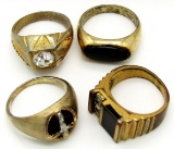 4-ANTIQUE MENS RINGS WITH BLACK ONYX &