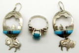 NAVAJO STERLING EARRINGS AND RING WITH