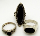 3-STERLING RINGS WITH BLACK ONYX