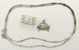 STERLING JEWELRY LOT: (1)NECKLACE, (1)RING