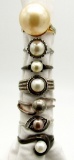 7-ANTIQUE STERLING RINGS WITH PEARL OR