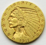 1911 $5 INDIAN GOLD FIVE DOLLARS