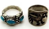 2-NAVAJO STERLING RINGS (1)WITH TURQUOISE