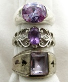 LOT OF FOUR STERLING RINGS PURPLE