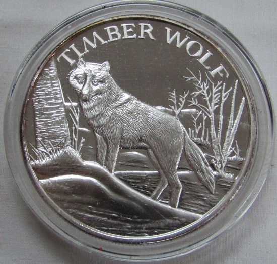 TWO TROY OUNCES .999 FINE SILVER - TIMBER WOLF