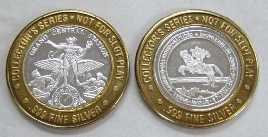 2-$10 GAMING CASINO TOKENS SILVER .999