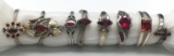 8-ANTIQUE STERLING RINGS WITH DEEP RED STONE