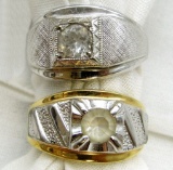 2-MEN'S RINGS WITH CLEAR STONE ACCENTS