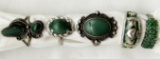 5-STERLING RINGS WITH GREEN TURQUOISE AND