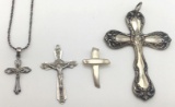 STERLING CHAIN WITH (4)CROSS PENDANTS