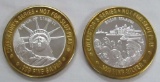 2-$10 GAMING CASINO TOKENS SILVER .999