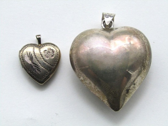 2-STERLNG HEART PENDANTS (1)WITH ENGRAVED