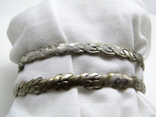 2-STERLING BANGLE BRACELETS W/ BRAIDED DESIGN