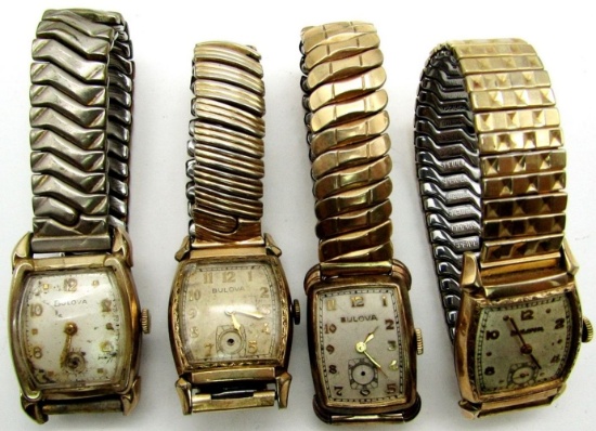 4 VINTAGE BULOVA WRISTWATCHES - RUNNING!