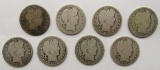 8 BARBER HALF DOLLARS CIRCS