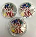 3-COLORIZED SILVER EAGLES