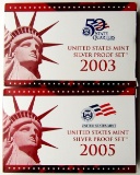 2003 & 2005 U.S. MINT SILVER PROOF SETS