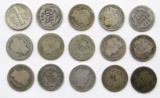 BARBER DIME LOT of 15 COINS