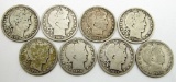 8 BARBER HALF DOLLARS CIRCS