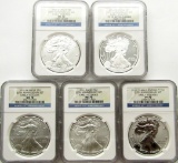2011 5 COIN .999 SILVER EAGLE SET 25TH ANNIVERSARY