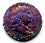 1963 FRANKLIN HALF DOLLAR RAINBOW TONED