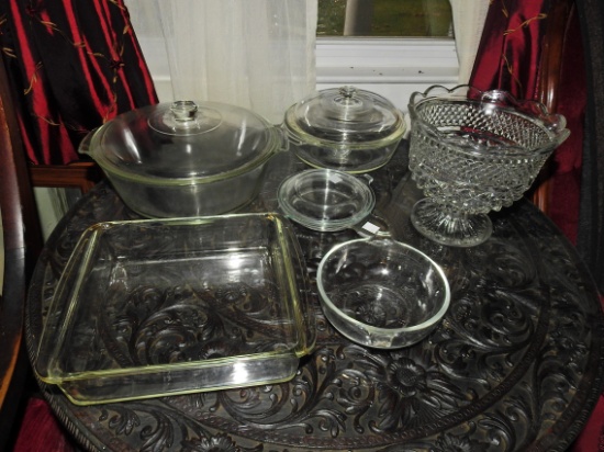 misc household glassware lot candy dishes dutch oven baking dish