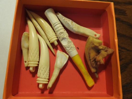 Large Lot of Bone Carved Items
