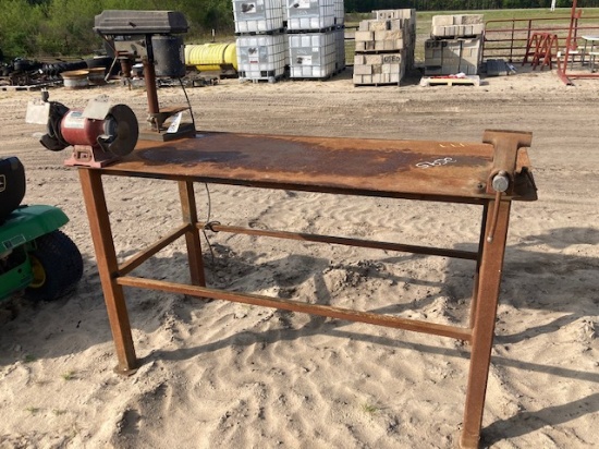 Metal Work Table w/ Vise, Drill Press & Grinder