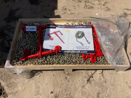 Crate Of (10) G70 5/16" Chains & (5) Ratchet Binders