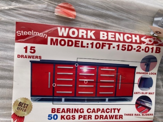 NEW Steelman 15 Drawer 10' Red Work Bench