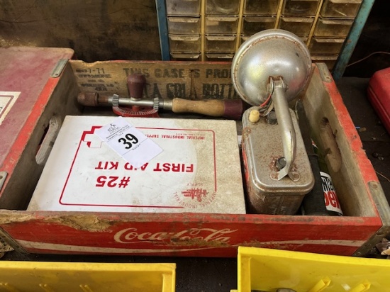 Lot of Old Items & Wooden Coke Crate