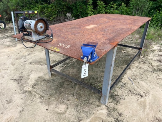Metal Work Table w/ Vise & Grinder