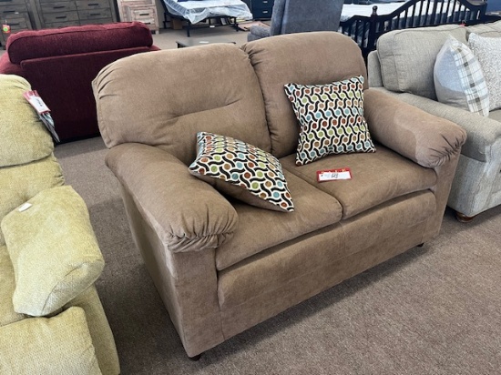 Brown Love Seat w/ Decorative Pillows