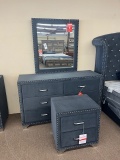 Navy Fabric Matching Dresser & Night Stand