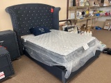 Navy Fabric Bed w/ Box Spring & Mattress
