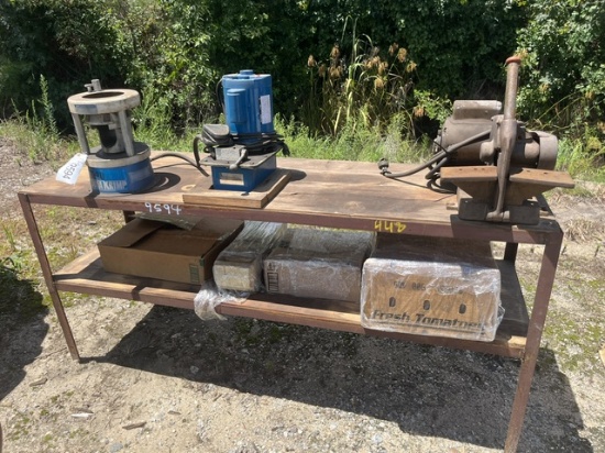 Hydraulic Hose Work Table w/ Saw, Dura Krimp, & Boxes Of Fittings