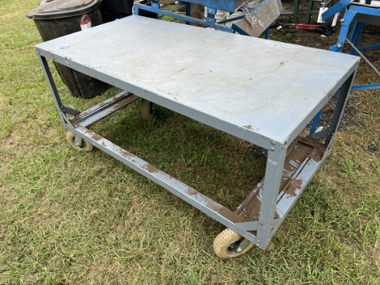 Steel Gray Table On Large Casters