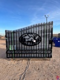 UNUSED 20' BI-PARTING IRON GATE W/ ELK DESIGN