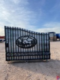 UNUSED 20' BI-PARTING IRON GATE W/ ELK DESIGN