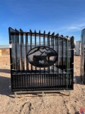 UNUSED 14' BI-PARTING IRON GATE W/ COW DESIGN